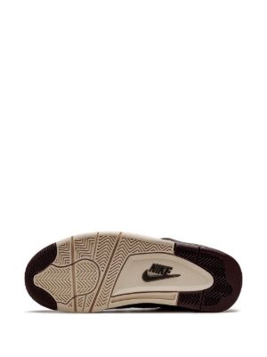 The outsole of a Nike sneaker, showing a beige and dark brown tread pattern with a black Nike Swoosh logo on a white background.